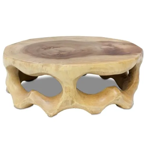 Holzhocker Rundhocker aus Teakholz - Beistelltisch für Wohnzimmer, handgefertigt aus massivem Teakholz mit natürlicher Form – ideal als Deko-Accessoire und vielseitig einsetzbar.