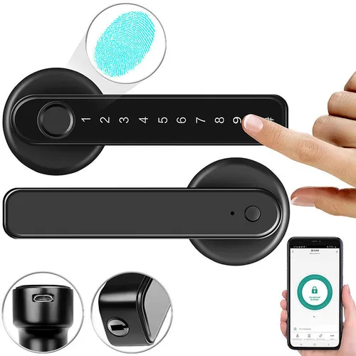VisorTech Smarter Sicherheits-Türbeschlag mit Finger-Scanner, PIN & App, schwarz