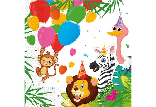 Procos Hängedekoration Servietten Dschungeltiere 33x33 cm, 20 Stück FSC
