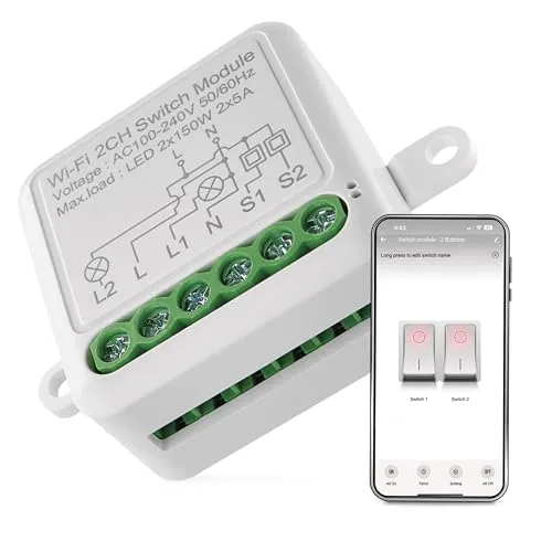 EMOS GoSmart WiFi Lichtschalter-Modul/WLAN Smart Switch mit App, Unterputz Relais-Schalter zur Fernsteuerung, Sprachsteuerung der Beleuchtung mit Alexa & Google Home, für Doppelschalter