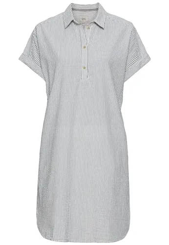 camel active Damen Gestreiftes Schlupfkleid aus Leichter Baumwolle Blau-Weiß - Freizeitkleider für Damen, aus leichter Seersucker-Baumwolle mit Hemdkragen und praktischen Seitentaschen – perfekt für den Sommer!