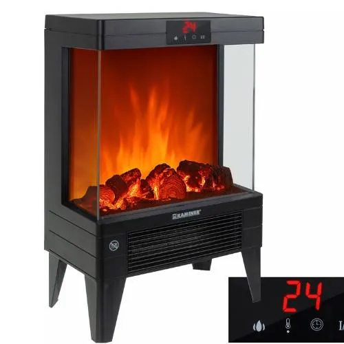 KAMINER EMBEGO 2000 W – Elektro-Kamin mit 3D Flamme & Heizlüfter, leise Wärme für Wohnzimmer/Schlafzimmer, Thermostat, Timer, Remote 26400