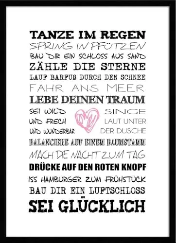 artissimo gerahmtes Poster mit Spruch 50x70 cm Motivation Wünsche PE6001-ER – Bild mit Rahmen, skandinavisches Sprüchebild, Typografie Wandbild, Kunstdruck Hochformat, schwarz weiß