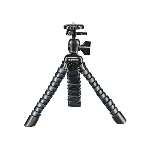 Mantona Armadillo Mini - 190 x 35 x 35 mm - Höhe 8-18 cm - Traglast 1kg - schwarz/grau - Reisestativ Travelstativ passend für Kameras