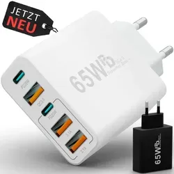 USB-C Ladegerät Adapter Schnellladegerät Weiß | mehrfach Netzteil Stecker Ladestecker handy | white multi chargers power 65W (20w + 30w + 35w) - Weiß