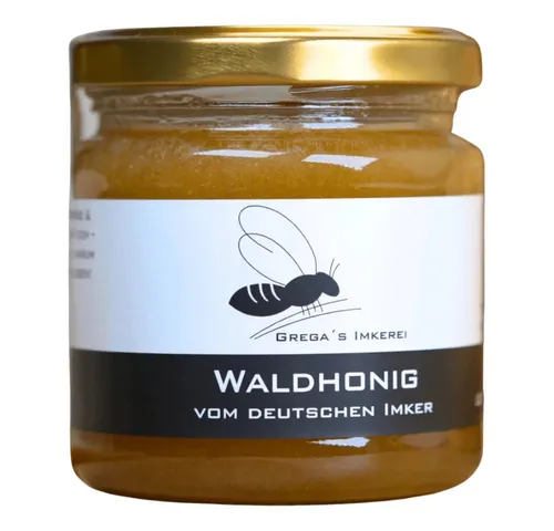 Grega´s Imkerei Honig Waldhonig 250g aus Deutschland, 1 x 250 g, (würzig, natürlich & echt handgemacht, Direkt vom Imker), flüßiger deutscher Waldhonig, echter Honigtauhonig