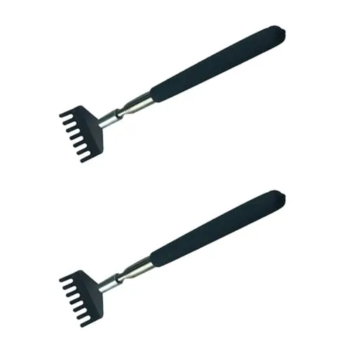 Selbsttherapeutischer Rückenkratzer, tragbarer ausziehbarer Rückenkratzer, Geschenke für Damen und Herren, Metall-Edelstahl-Massagegerät/Rückschlag zum Kratzen (2 Stück),Kurz, grau