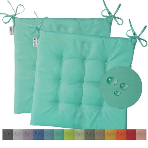 heimtexland 2er Pack Outdoor Stuhlkissen Sitzkissen wasserabweisend wetterfest Gartenkissen 40x40 gesteppt Gartenstuhl Gartenbank Polster Kissen UV-beständig Typ551 Türkis