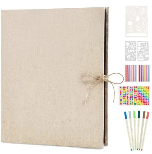 AIOR Fotoalbum zum Selbstgestalten, Schwarze Seiten Fotoalben Scrapbook Album zum Einkleben, Leinen Fotobuch Hochzeit Gästebuch, Valentinstag Geburtstag Jahrestag Geschenk Frauen Männer, Weiß