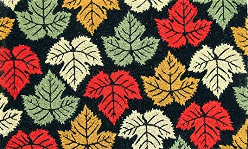 Premium kokos Fußmatte | Kokosnussmatte mit rutschfestem PVC | Fußwischer für den Eingangsbereich | für den Außen- und Innenbereich | 45 x 75 cm | Blätter Design