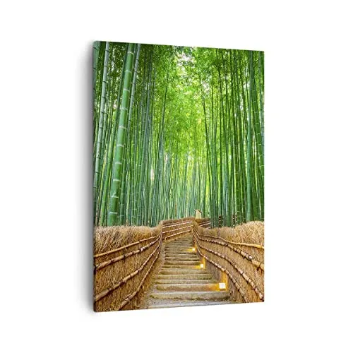 Bilder auf Leinwand Bambus Pflanze Leinwandbild mit Rahmen 50x70cm Wandbilder Dekoration Wohnzimmer Schlafzimmer Küche Deko Groß Wanddeko Bild Wand Kunstdruck Art Wall Decor Canvas PA50x70-3979