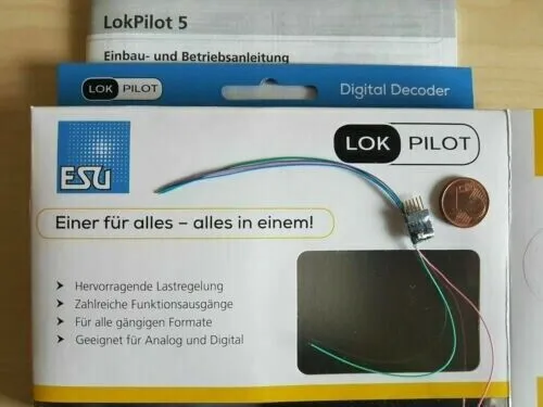 ESU 59817 LokPilot Micro Decoder V5 MOT/DCC/SX - Decoders für digitale Steuerung, kompakt im Micro-Format und ideal für Spur TT und N, mit 6-pol. Stecker für einfache Installation.