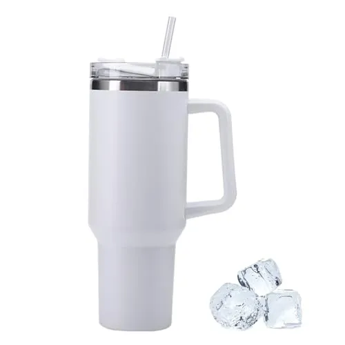 Reisebecher mit Griff, Stanley Becher mit Strohhalm und Griff, Edelstahl Kaffeebecher mit Deckel Kaffeebecher, vakuumisolierte Wasserflasche für Heißgetränke