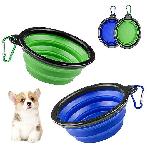 Magrimaxio 2 Stück Faltbare schüssel, Faltbarer hundenapf unterwegs, reisenapf Hund faltbar, tragbare wassernapf, Faltbare hundenäpfe, trinknapf mit karabiner, für Katzen, Hunde und Haustiere