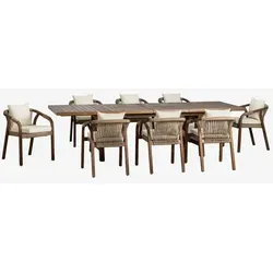 SKLUM Ausziehbares rechteckiges Tischset 200-260-320x100 cm und 8 Esszimmerstühle mit Armlehnen aus Dubai-Akazienholz -