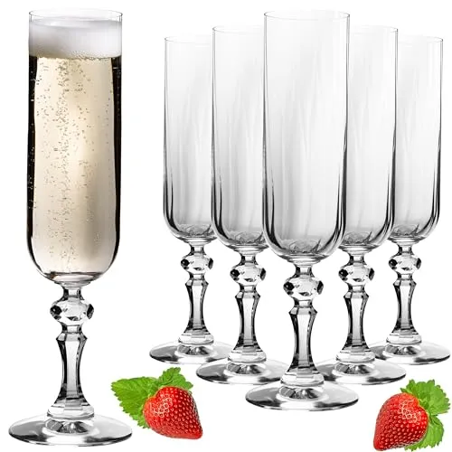 IMPERIAL glass geriffelte Sektkelche 200ml (max 250ml) 'Prag' Set 6-Teilig Sektgläser aus Crystalline Glas Spülmaschinenfest