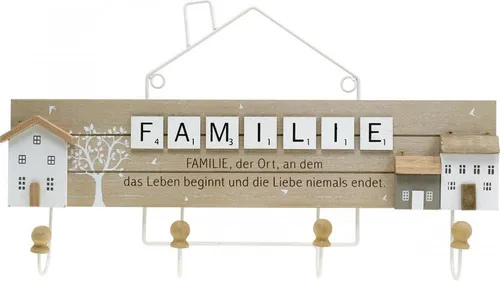 Wandgarderobe Familie mit Haken und Holzdeko im Landhausstil