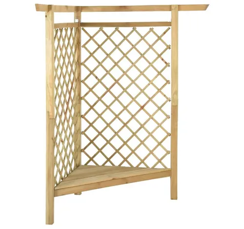 furnicato Holz-Eckpergola mit Sitzbank 166x81x174 cm - Attraktive Holz-Eckpergola mit integrierter Sitzbank, ideal für Ihren Garten. Gefertigt aus grün imprägniertem Massivholz, bietet sie eine stabile Rankhilfe für Pflanzen und einen einladenden Platz zum Entspannen.