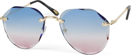 styleBREAKER Damen Piloten Sonnenbrille Rahmenlos mit getönten Gläsern im Diamant Schliff, Geprägte Bügel, Vieleckige Gläser 09020106