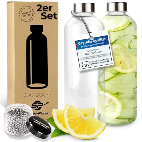Smart-Planet 2er SET hochwertige Trinkflaschen aus Glas