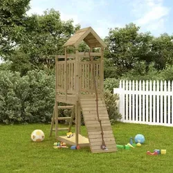 vidaXL Spielturm mit Kletterwand und Holzdach
