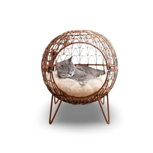 BURI Tierbett Schlafkörbchen Rattan mit Kissen 45x50cm - Tierbetten für Kleintiere bis 15kg, aus robustem PE-Rattan mit kuscheligem, waschbarem Kissen für maximalen Komfort und einen stilvollen Rückzugsort.