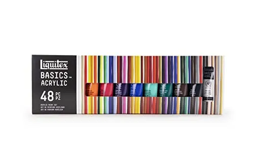 Produktbild Liquitex 101048 Basics Studio Acrylfarbe, 48 Farben in 22 ml Tuben aus hochwertige und beständige Pigmente, sehr deckende Farben, ausgezeichnete Lichtbeständigkeit, wasserfest