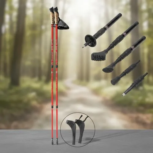 Mucola Nordic-Walking-Stöcke - Teleskop-Trekkingstöcke in Rot - Walkingstöcke für Wanderer, aus leichtem Aluminium, teleskopierbar bis 135 cm, ideal für Komfort und Stabilität beim Trekking.