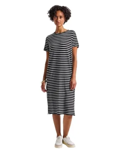 Damen Gestreiftes Kleid - Freizeitkleid für Damen mit Rundhalsausschnitt, Kurzarm und seitlichen Schlitzen, aus komfortablem Viskosemix mit Stretchanteil für optimale Bewegungsfreiheit.