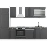 Vicco Küchenzeile Fame-Line, Anthrazit-Gold/Weiß, 300 cm - Moderne Küchenzeile mit hochwertiger MDF-Front und Soft-Close-Scharniere für leises Schließen. Ideal für individuellen Stauraum und flexible Gestaltung in Ihrer Küche.