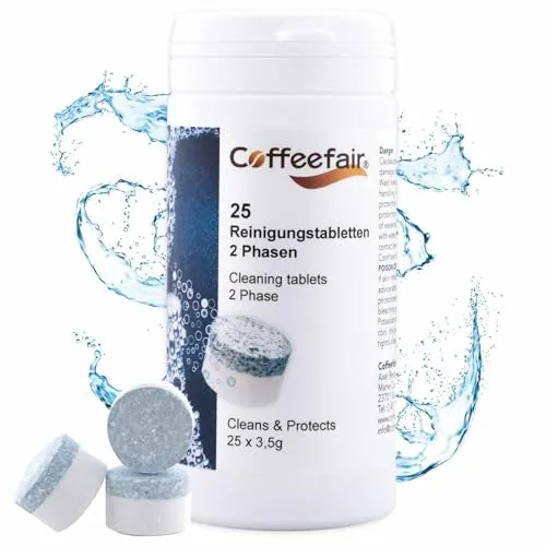 Coffeefair 2-Phasen Reinigungstabletten für Kaffeevollautomat 25 Stk | Kompatibel und getestet für Jura Kaffeevollautomaten | Perfekte Alternative zu den Jura Reinigungstabletten