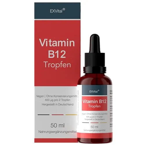 Vitamin B12 Tropfen hochdosiert – 400 µg pro Tagesportion, 1.250 Tropfen in 50ml, 100% vegan