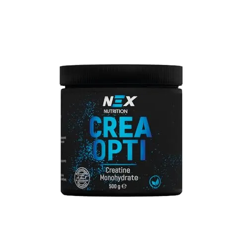 NEX Crea Opti I 500g I hochdosiertes Creatine Monohydrate Pulver I höchste Creapure Qualität I Vegan & Geschmacksneutral I langzeit Vorrat I Muskelaufbau & Kraft Supplement I Fitness & Sporternährung