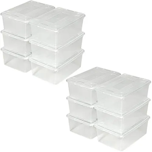 tectake Schuhbox mit Deckel - Stapelbare Aufbewahrungsboxen - Stapelbare Schuhboxen im 6er Set, transparent für einfache Sichtbarkeit, mit Lüftungsöffnungen für optimale Belüftung. Ideal für Schuhe, Kleidung und mehr - Maße: 33x23x12 cm.