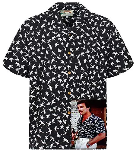 Tom Selleck Original Hawaiihemd, Kurzarm, Dragonfly, Schwarz, XL - Stylisches Hawaiihemd für den Sommer, aus hochwertigem, dichtem Material für brillante Farben. Ideal für Freizeit, Strand oder Partys. Holen Sie sich den perfekten Look!