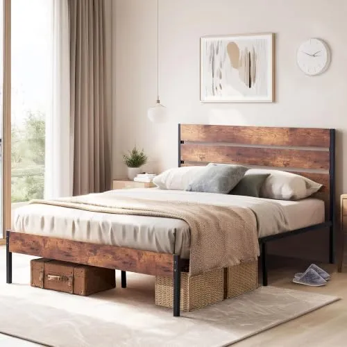 VECELO Metallbett 140x200 cm mit Lattenrost und Holzkopfteil – Stabil und Stylisch