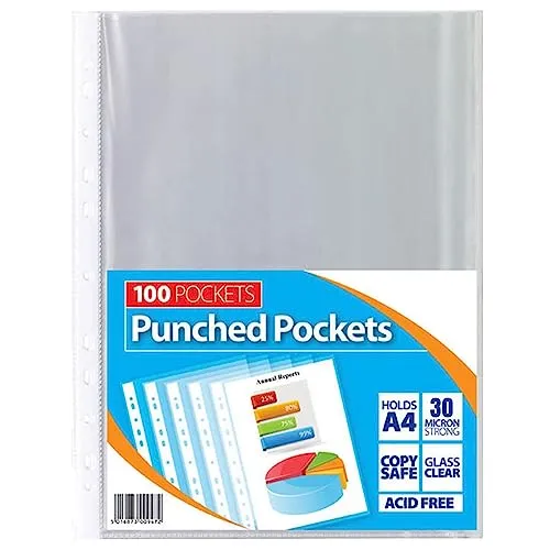1ABOVE Klarsichthüllen aus Kunststoff, A4, gelocht, 30 Mikron, 100 Stück (1)