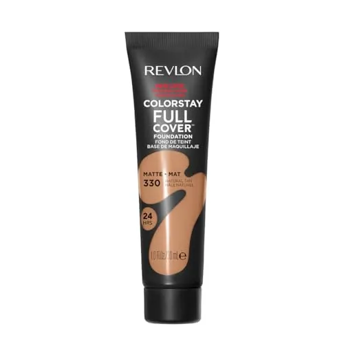Revlon ColorStay Full Cover Longwear Matte Foundation, hitze- und schweißbeständig, leichtes Gesichts-Make-up, Farbton natürliche Bräune (330), 30 ml
