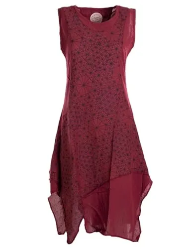 Vishes Alternative Bekleidung - Damen knielanges Kleid Baumwolle Geometrisch Lagenlook Armlos dunkelrot 48-50