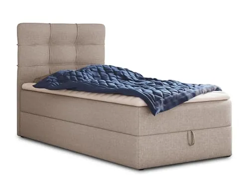 Boxspringbett Best Mini mit Bettkasten und Matratzentopper – Komfortables Einzelbett - Betten mit integriertem Bettkasten für optimale Stauraumnutzung. Luxus Bonell-Matratze und hochelastischer Matratzentopper sorgen für erholsamen Schlaf.