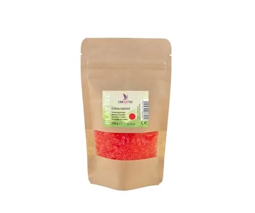 CREARTEC Colouraplast - Kunststoffperlen/Schmelzgranulat - Farbe: mittelrot - Menge: 100g - Ideal für Fensterbilder, Mobiles und kleine Kunstwerke - Witterungsbeständig - Made in Germany