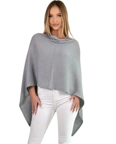 Mississhop 221 Poncho für Damen - Eleganter Cape Überwurf in Grau - Strick Ponchos & Capes für Damen, modischer Poncho aus weichem Mischgewebe für ultimativen Komfort und vielseitige Kombinationsmöglichkeiten.