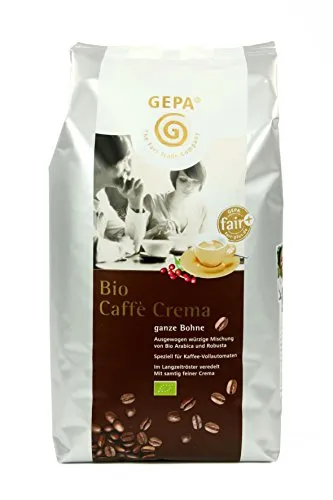 GEPA Bio Caffè Crema 1kg - Vollmundiger Kaffee - Kaffee aus 85% Bio Arabica und 15% Bio Robusta, fair gehandelt. Ideal für Vollautomaten und Siebträgermaschinen, mit feiner Crema und hervorragender Ergiebigkeit.