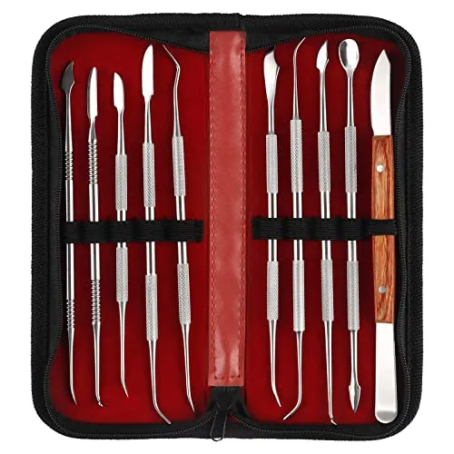 Produktbild MOPOIN Modellierwerkzeug, 10 Stück Töpferwerkzeug Set Edelstahl Ton Werkzeug mit Tragetasche, Doppelendig Schnitzwerkzeug für Wachs, Keramik, Skulpturen