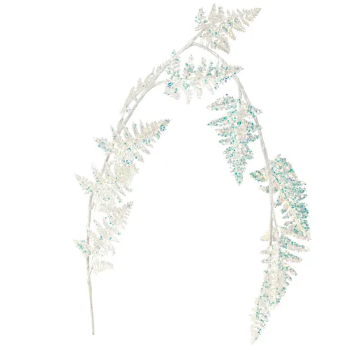 Deko Farn zum Hängen Weiß Blau Glitzer Winter Weihnachten 110cm