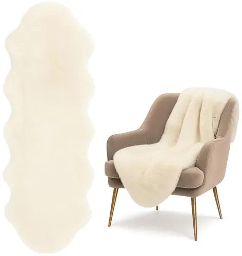 Stephans Möbelbörse XXL Lammfell 180x60cm Teppich Kunstfell Bettvorleger Fellteppich Bankauflage Bankkissen Teppich Fell Schaffell Imitat (Creme)