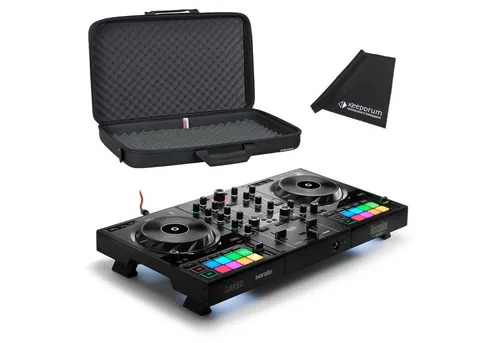 HERCULES DJ Controller Inpulse 500 mit Tasche und Tuch - 2-Deck USB DJ Controller für fortgeschrittene DJs, inklusive Gator Tasche für optimalen Schutz und keepdrum Mikrofaser-Reinigungstuch für streifenfreies Putzen.