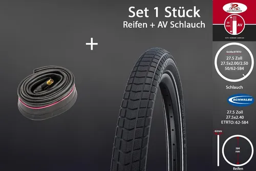 Schwalbe Fahrradreifen 27.5 Zoll Super Moto X mit Schlauch - Hochwertiger 27.5 Zoll Schwalbe Fahrradreifen Super Moto X im Set mit AV 50mm Schlauch. Ideal für Asphalt und leichtes Gelände, bis 145 kg belastbar. Perfekt für anspruchsvolle Radfahrer.