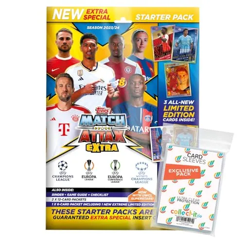 Bundle mit Match Attax Champions League 2023/24 EXTRA - Trading Cards - 1 Starter + Exklusive Collect-it Hüllen