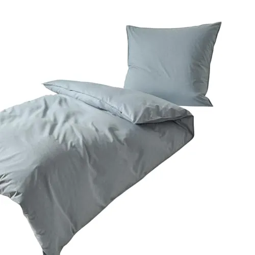 Traumschlaf Basic Uni Bettwäsche Chambray Mint, 1 Bettbezug 135 x 200 cm + 1 Kissenbezug 80 x 80 cm - Bettwäsche-Sets aus leichtem Chambray-Material, temperaturausgleichend und hautsympathisch – ideal für ein optimales Schlafklima das ganze Jahr über.